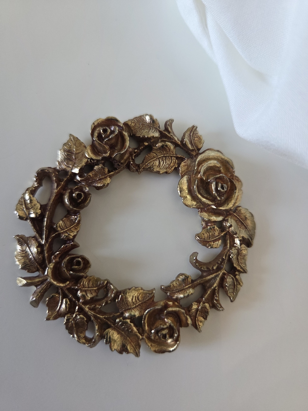Gold Floral Rose Wreath Brooch - Women Jewelry As Is